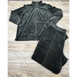 Hanes Women’s XL Black Velour Lounge Track Suit Top & Pants Comfy Casual
